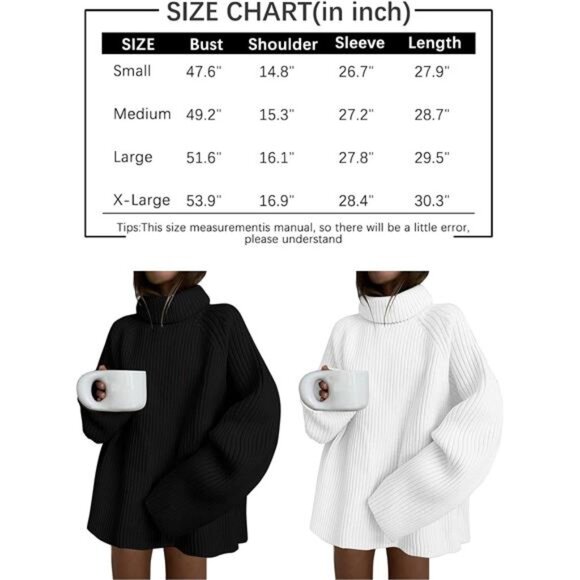 Women's Turtleneck Oversized Chunky Sweater Dress - Picture 7 of 7